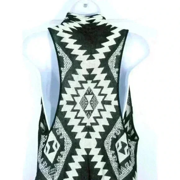 Timing duster open cardigan vest Small / Medium tribal festival black beige - Picture 3 of 9